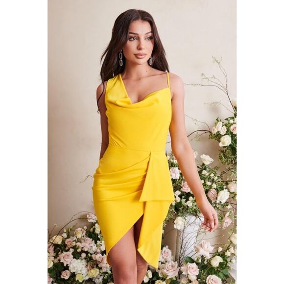 Lavish Alice Yellow Cowl Neck Wrap Midi Dress Size 6 Cocktail NWT - Picture 3 of 8